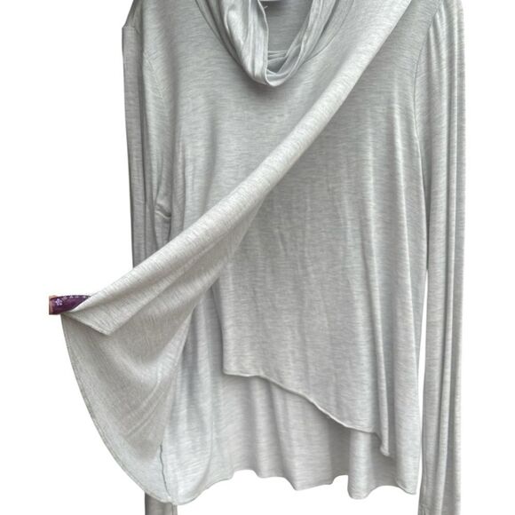 CAbi Light Gray total neck open front Draped Knit Top S - Picture 7 of 8
